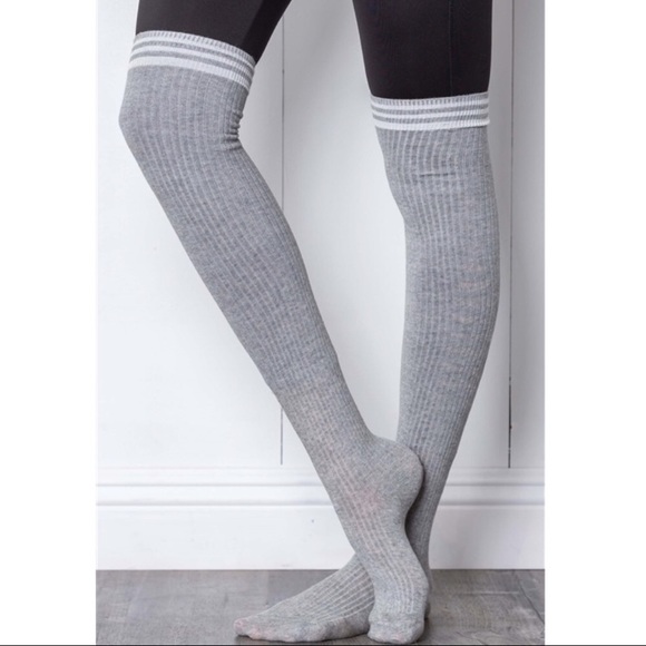 October Love Accessories Thigh High Socks Grey With Three White